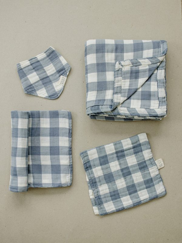 Dusty Blue Gingham Muslin Burp Cloth Cheap - Image 4