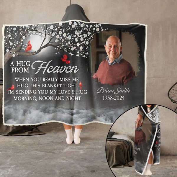 A Hug From Heaven Memorial - Personalized Photo Wearable Blanket Hoodie For Cheap - Image 4