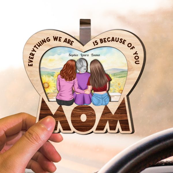 Everything We Are Is Because Of You Mom Gift - Personalized Wooden Car Visor Clip on Sale - Image 3